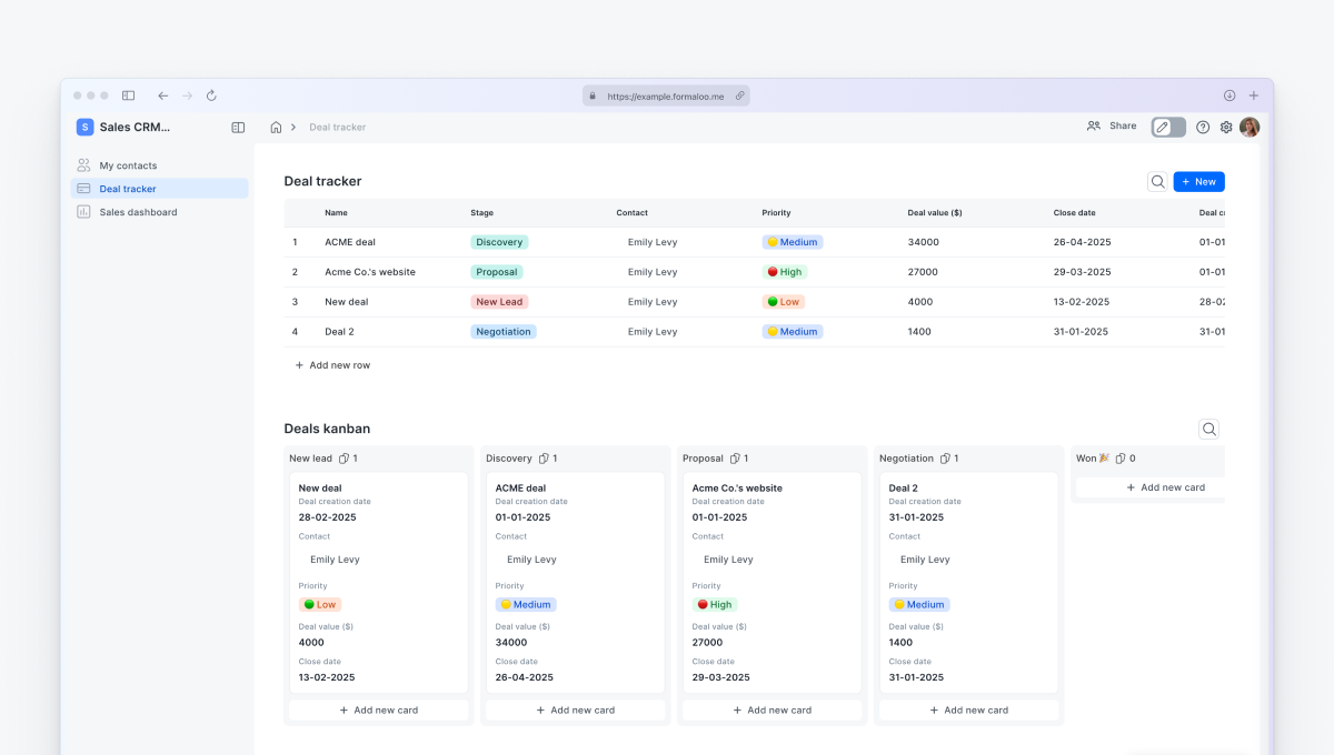 Sales CRM template