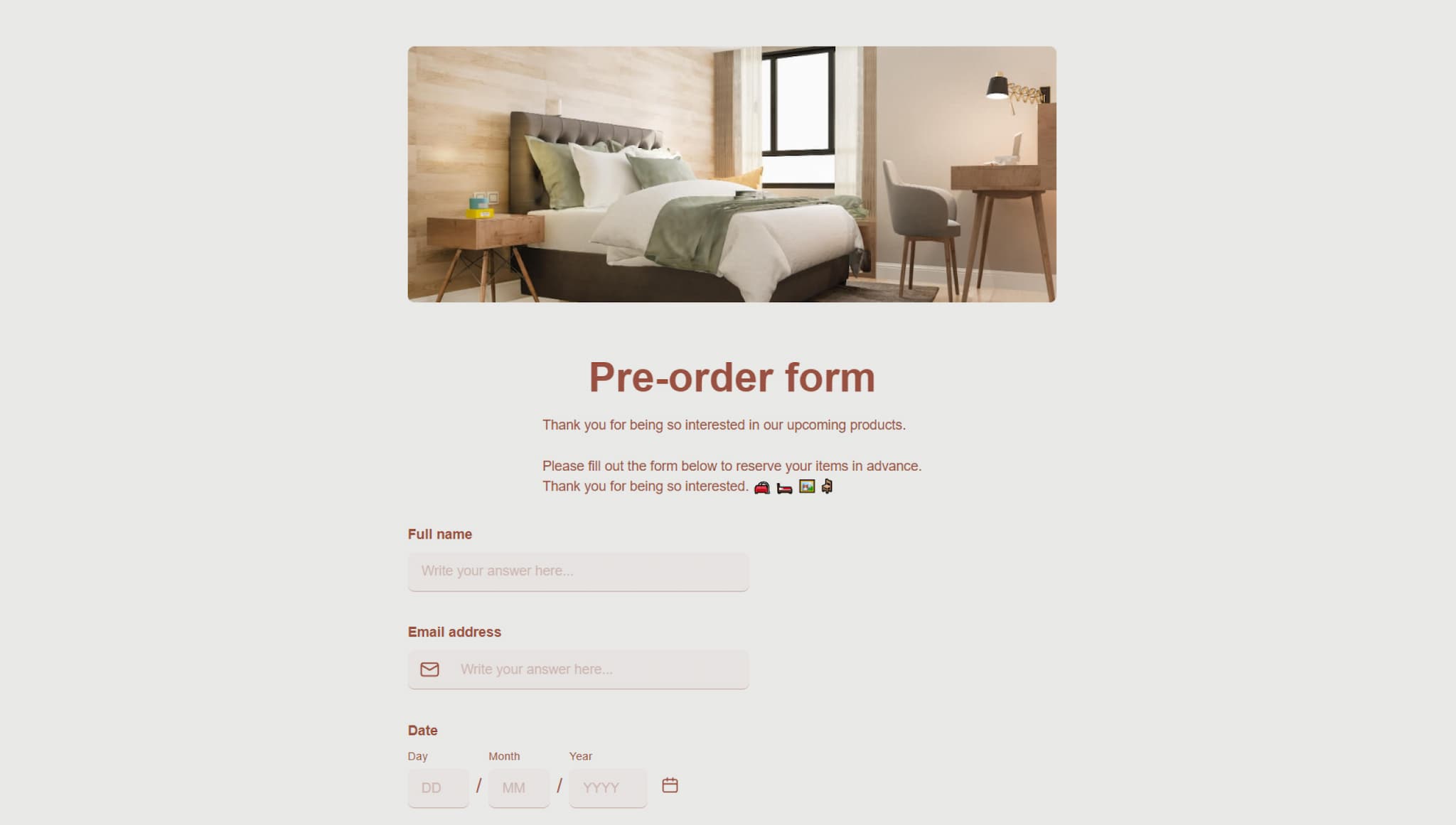 Online pre-order form