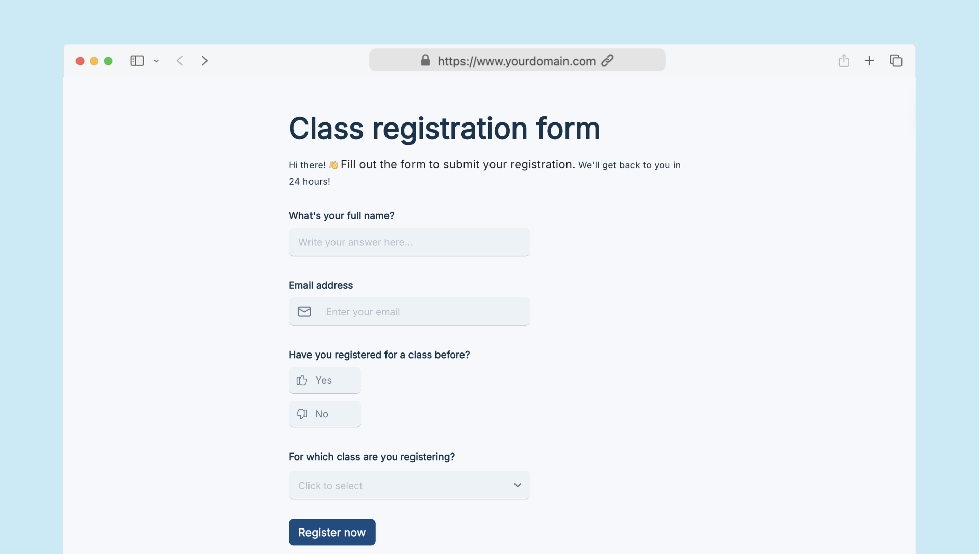 Class registration form