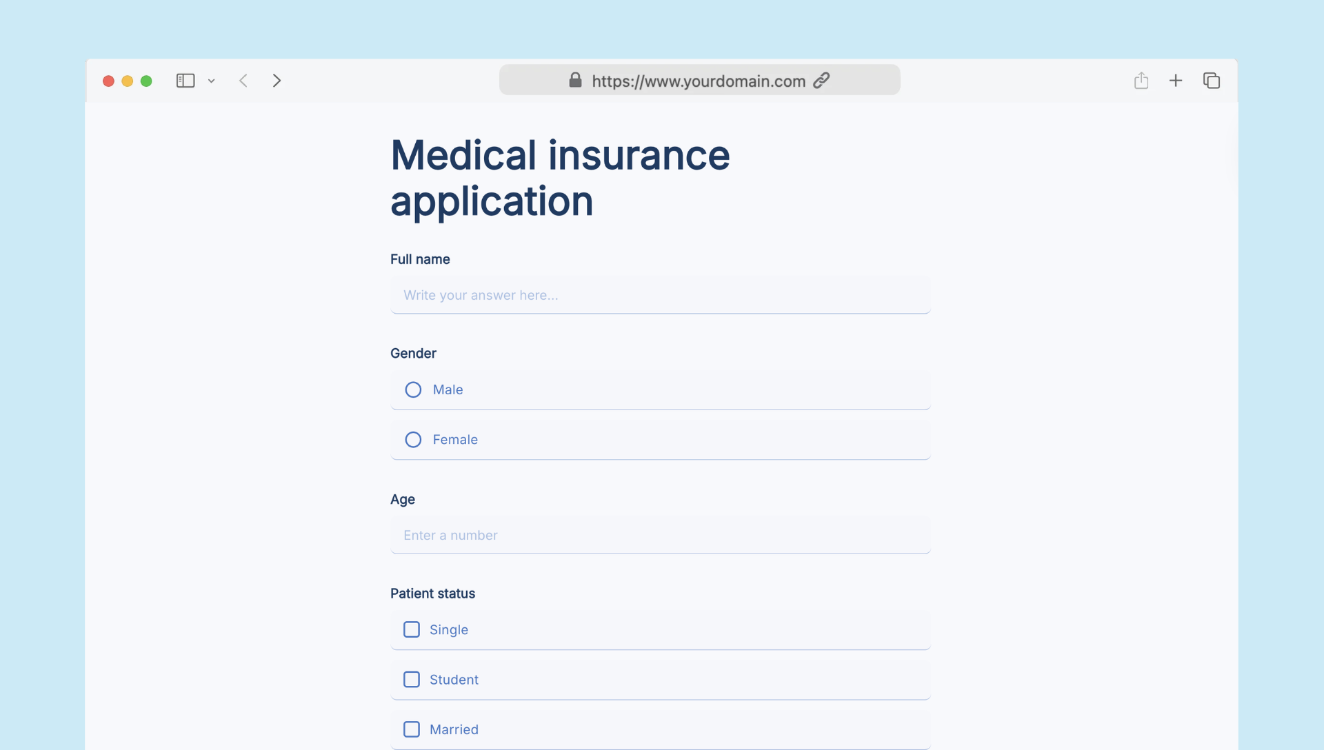 Medical insurance application form