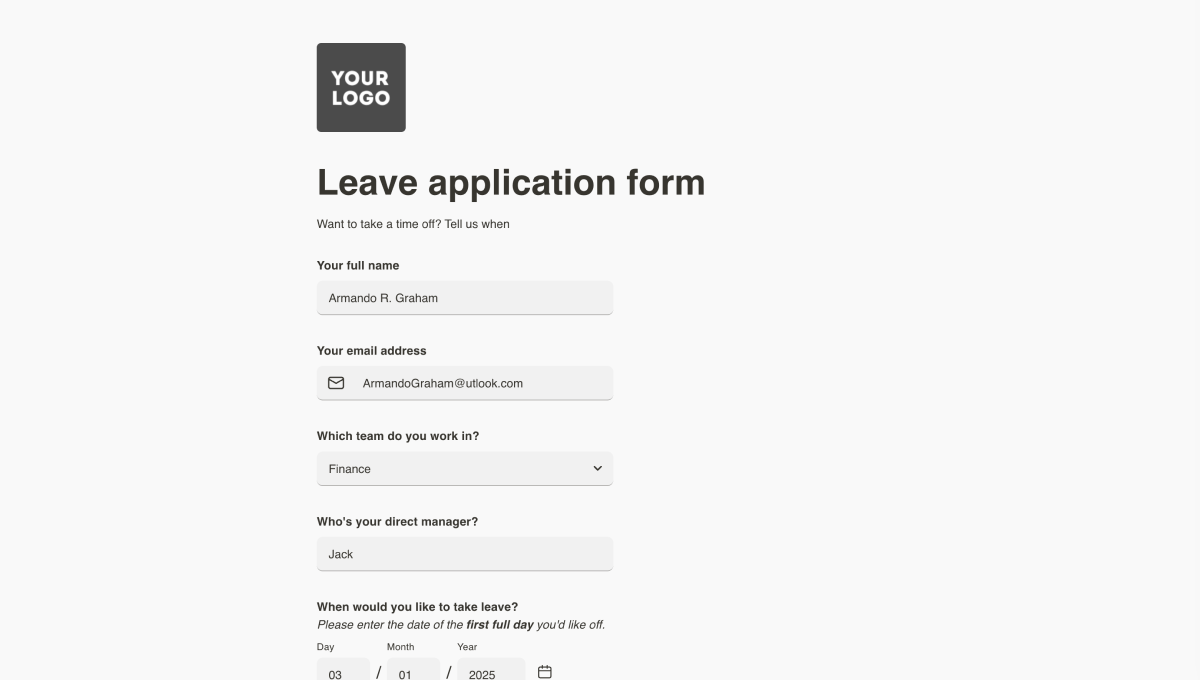 Employee leave application form