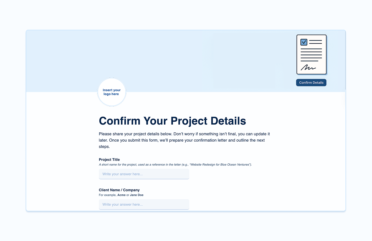 Project confirmation with contract PDF