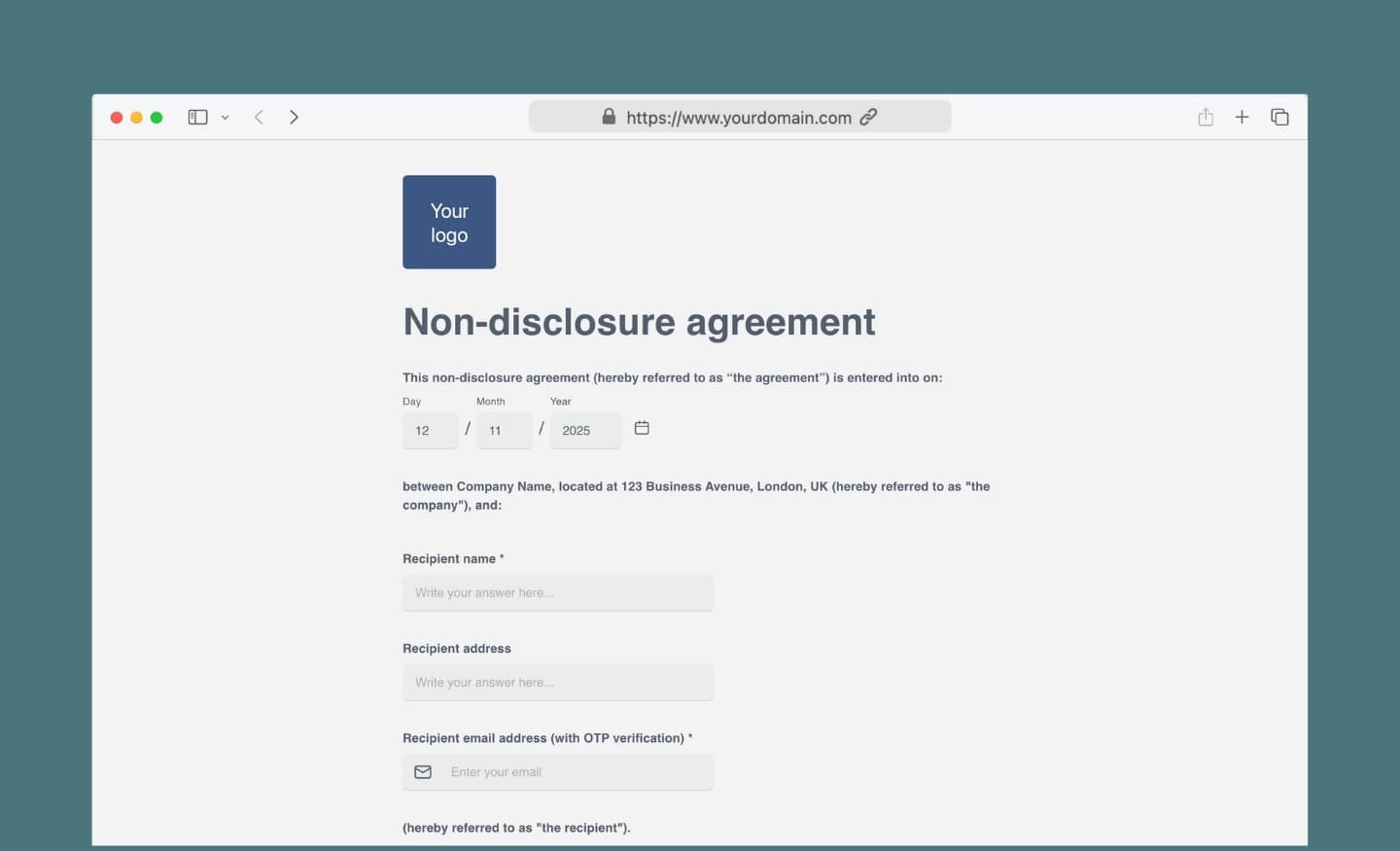 Non-disclosure agreement (NDA contract form)