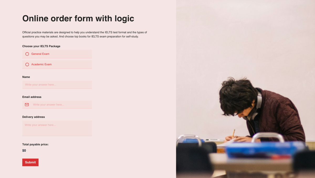 Online order form with logic