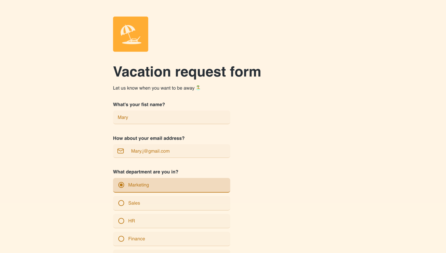 Vacation request form