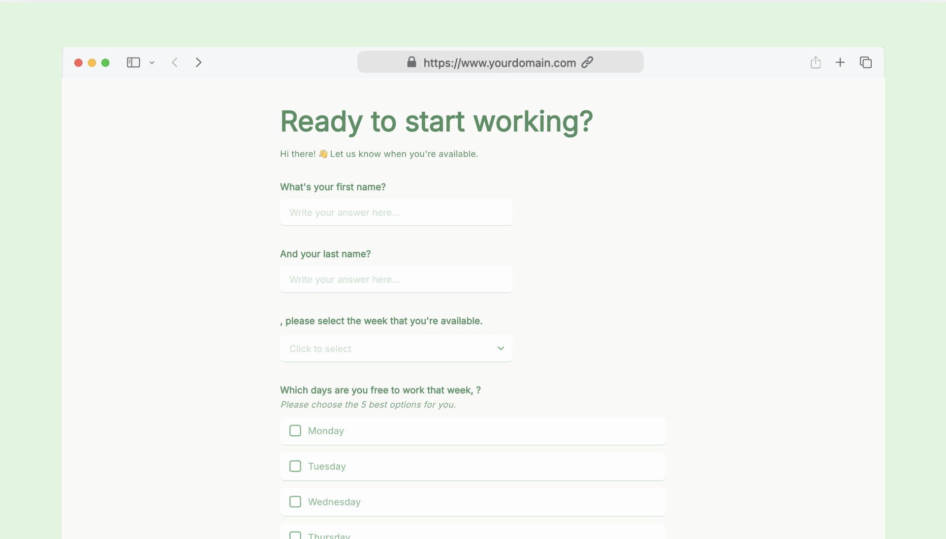 Employee availability form