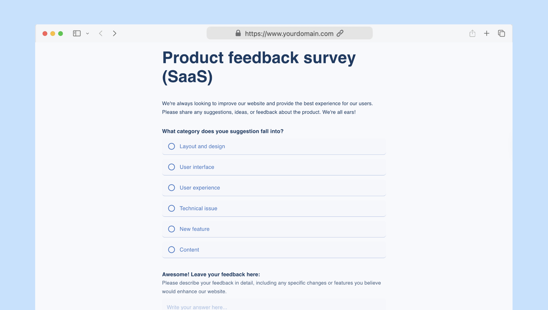 Product feedback survey (SaaS)