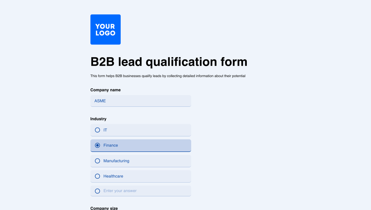 B2B lead qualification form