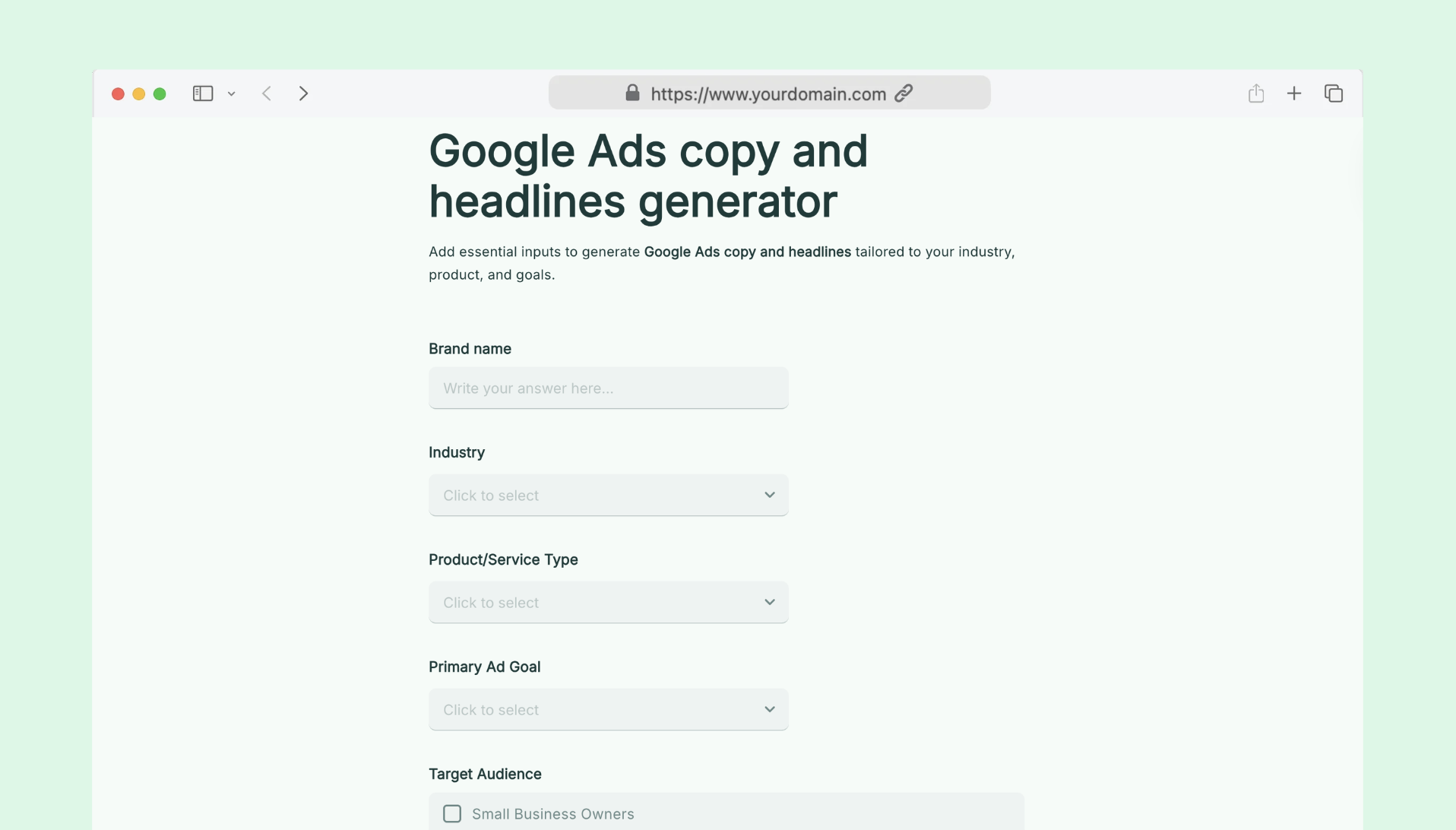 Google Ads copy and headlines generator