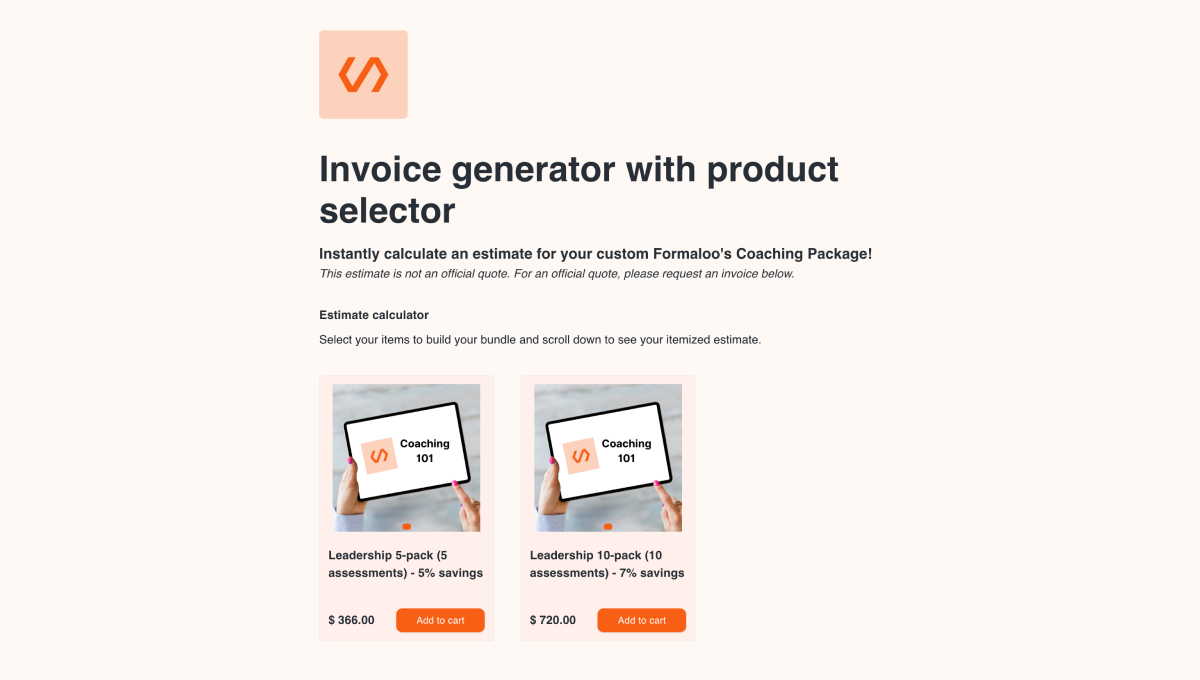 Invoice generator with product selector