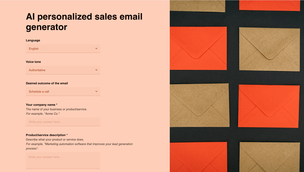 Free to use ai personalized sales email generator form