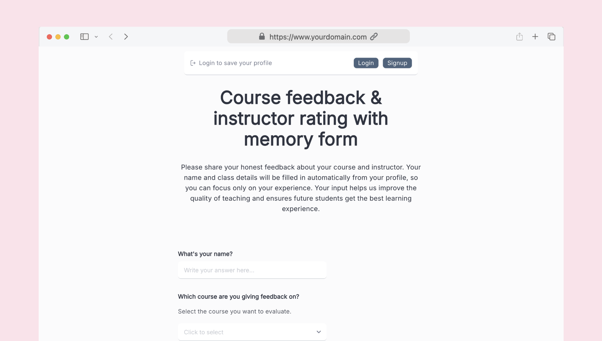 Course feedback & instructor rating with memory form