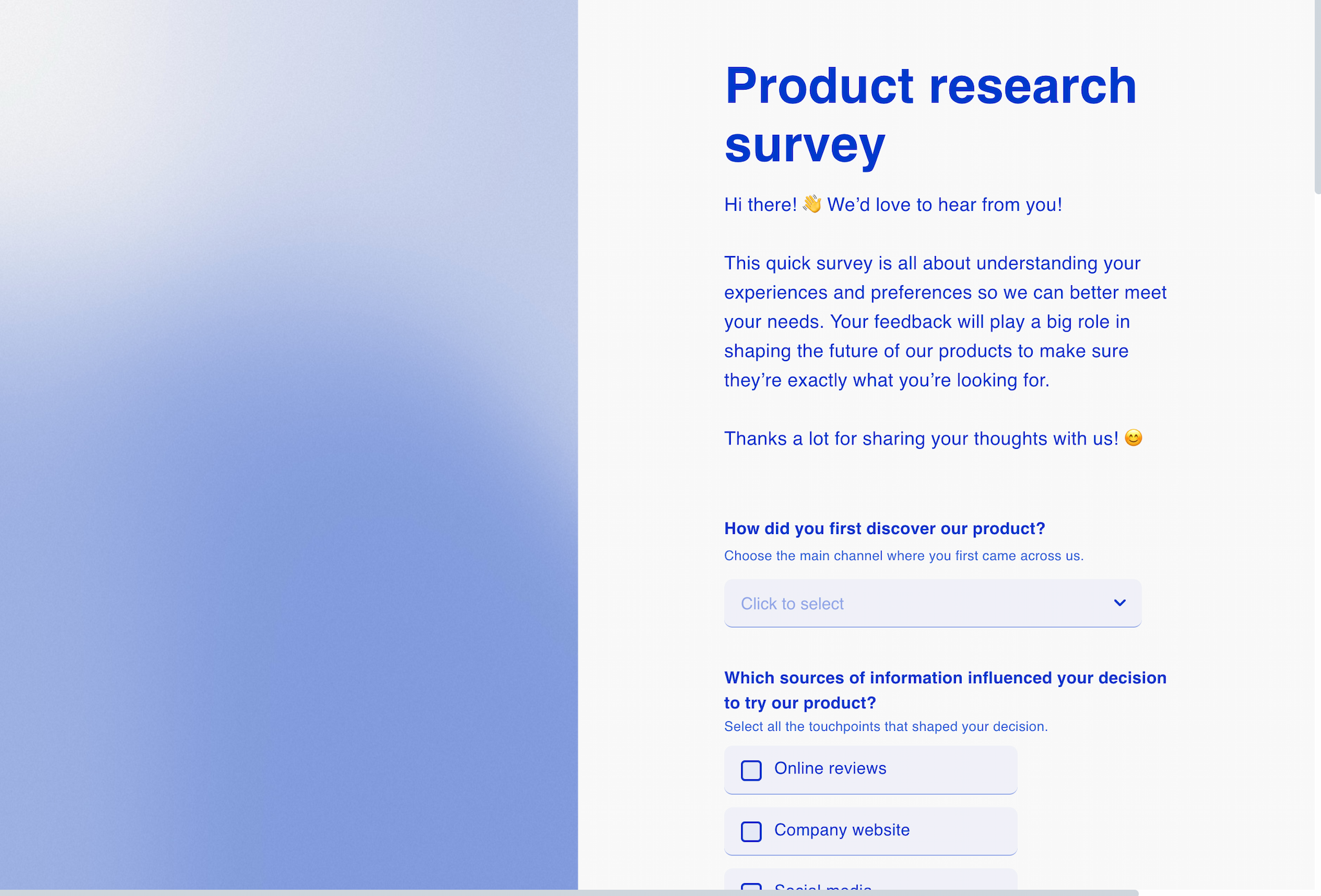 Product research survey