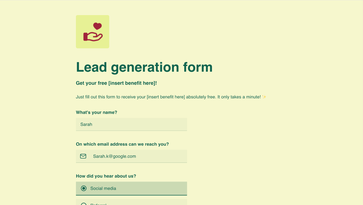 Lead generation form