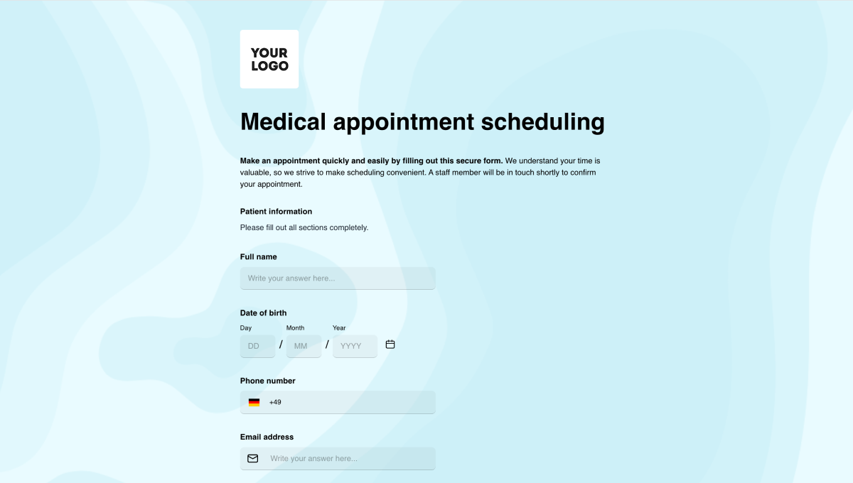 Medical appointment scheduling form