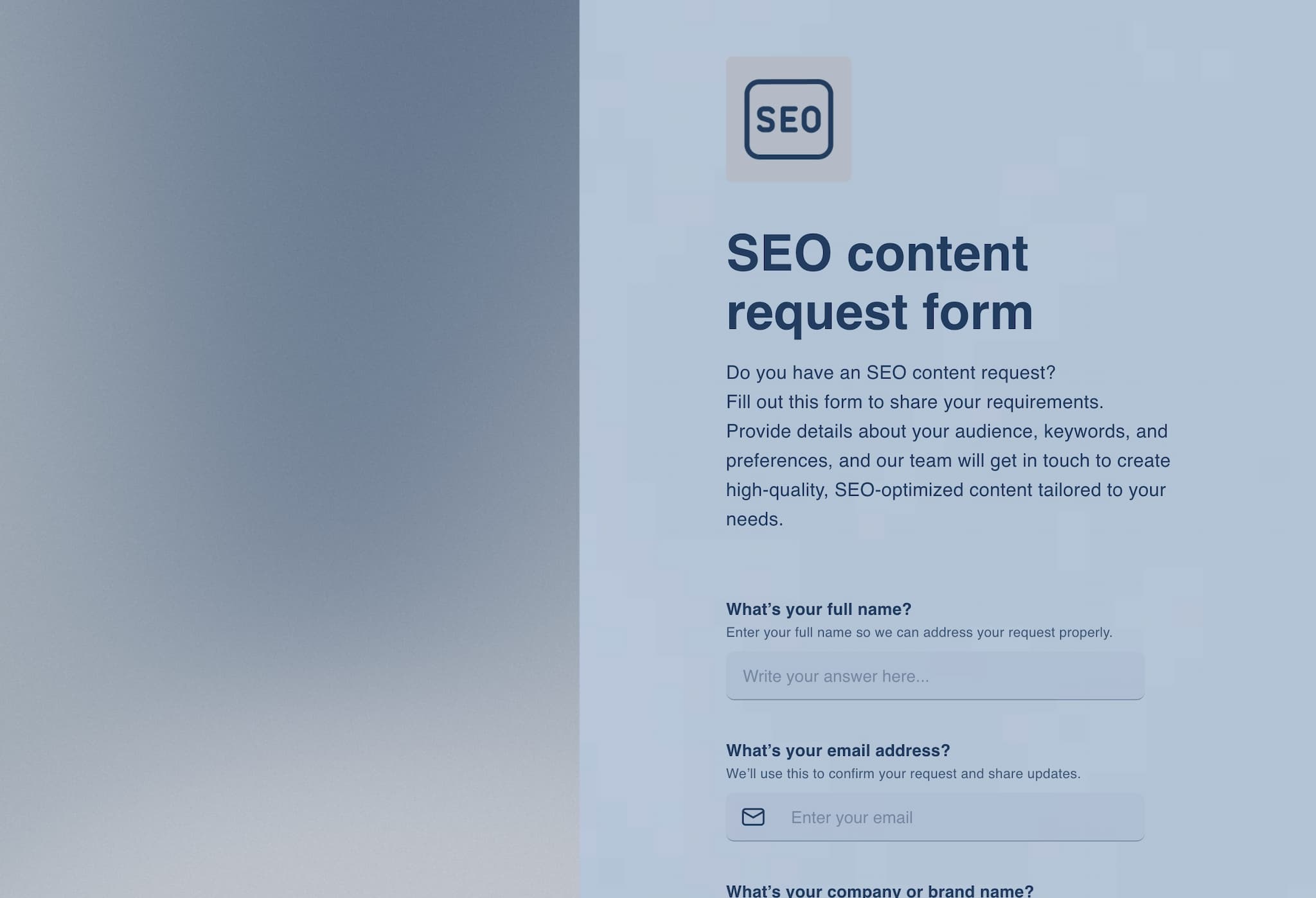 SEO content request form