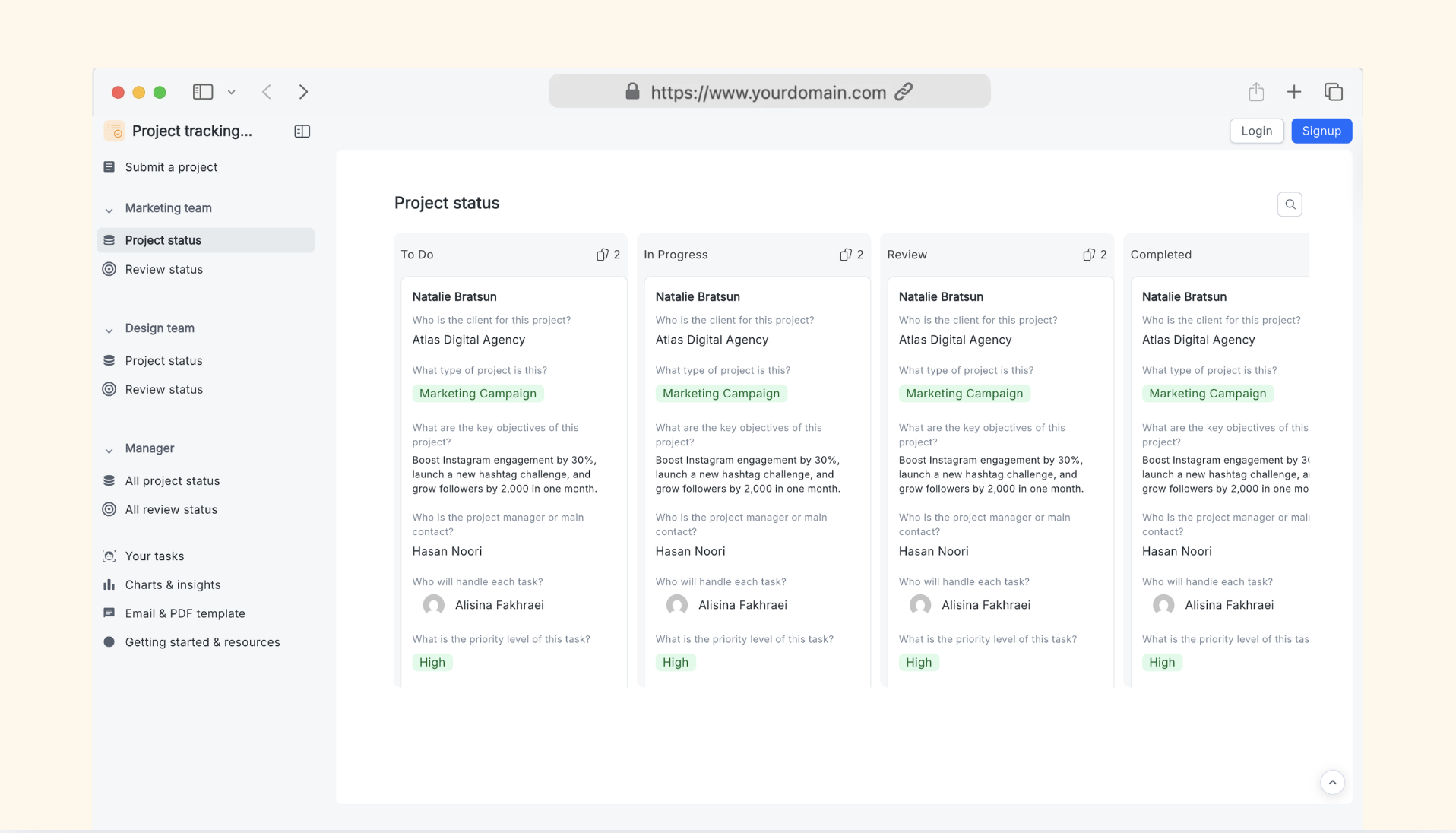 Project tracking and task management