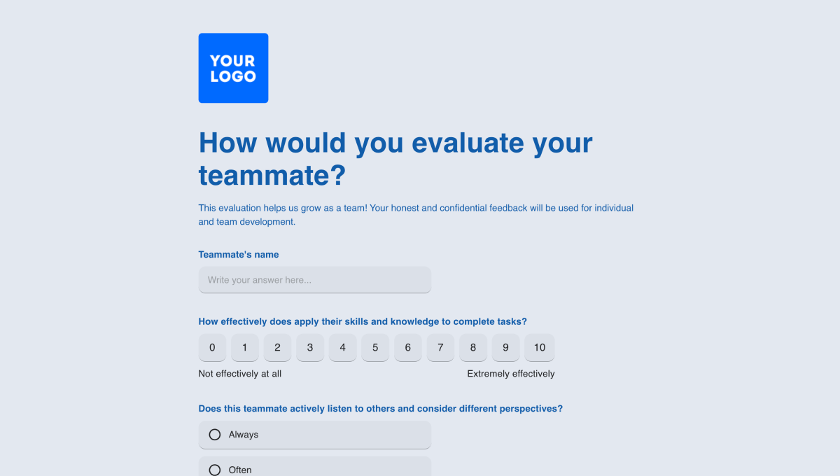 Teammate evaluation form