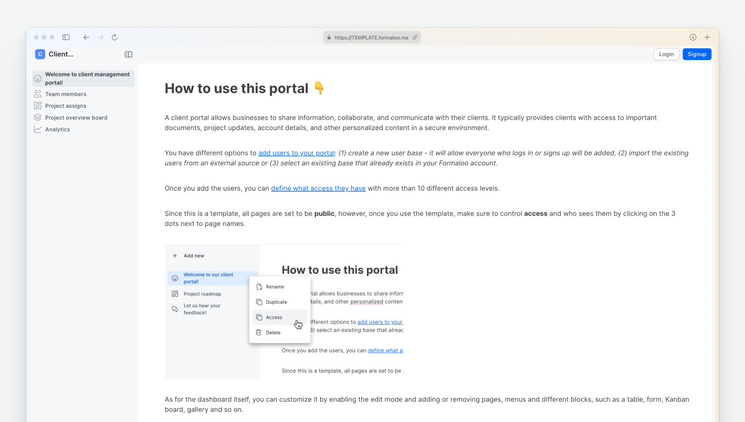 Client management portal