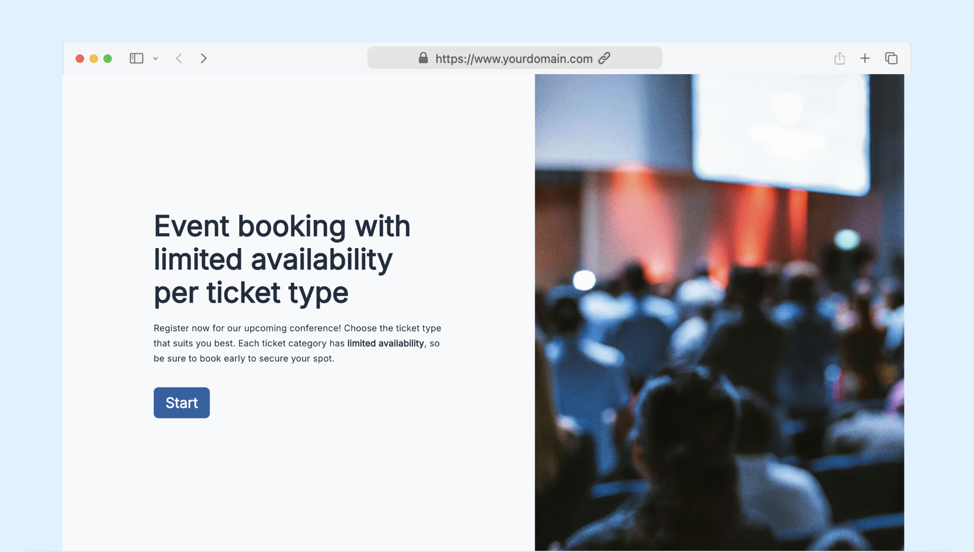 Event booking with limited availability per ticket type
