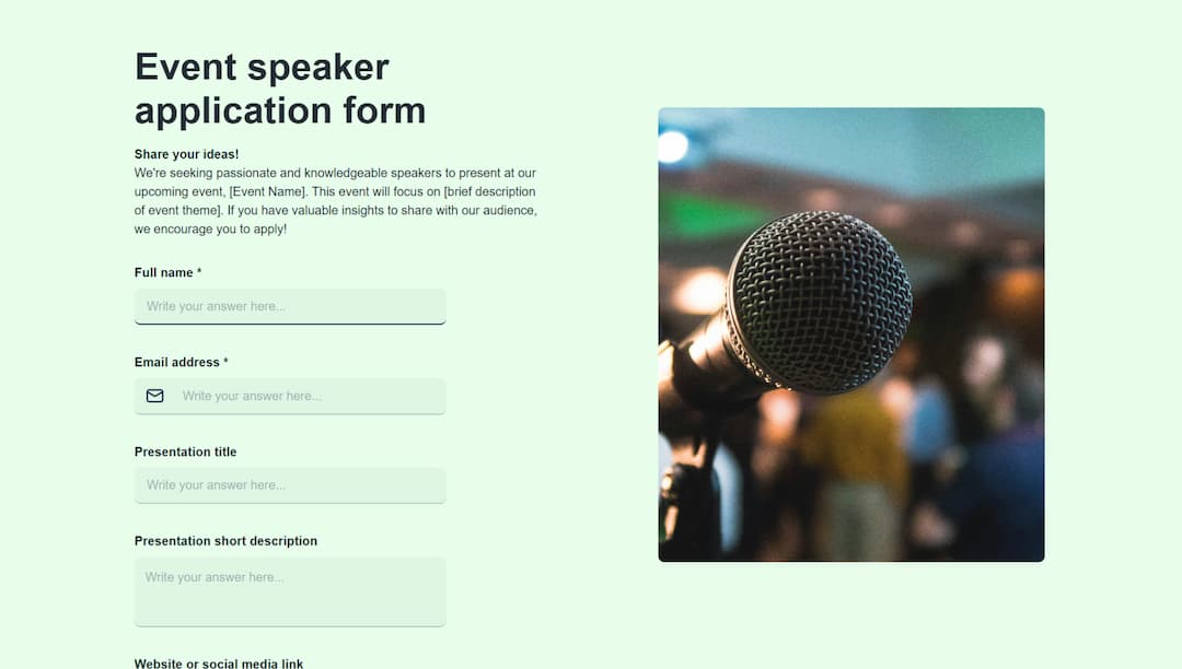 Event speaker application form template | Formaloo