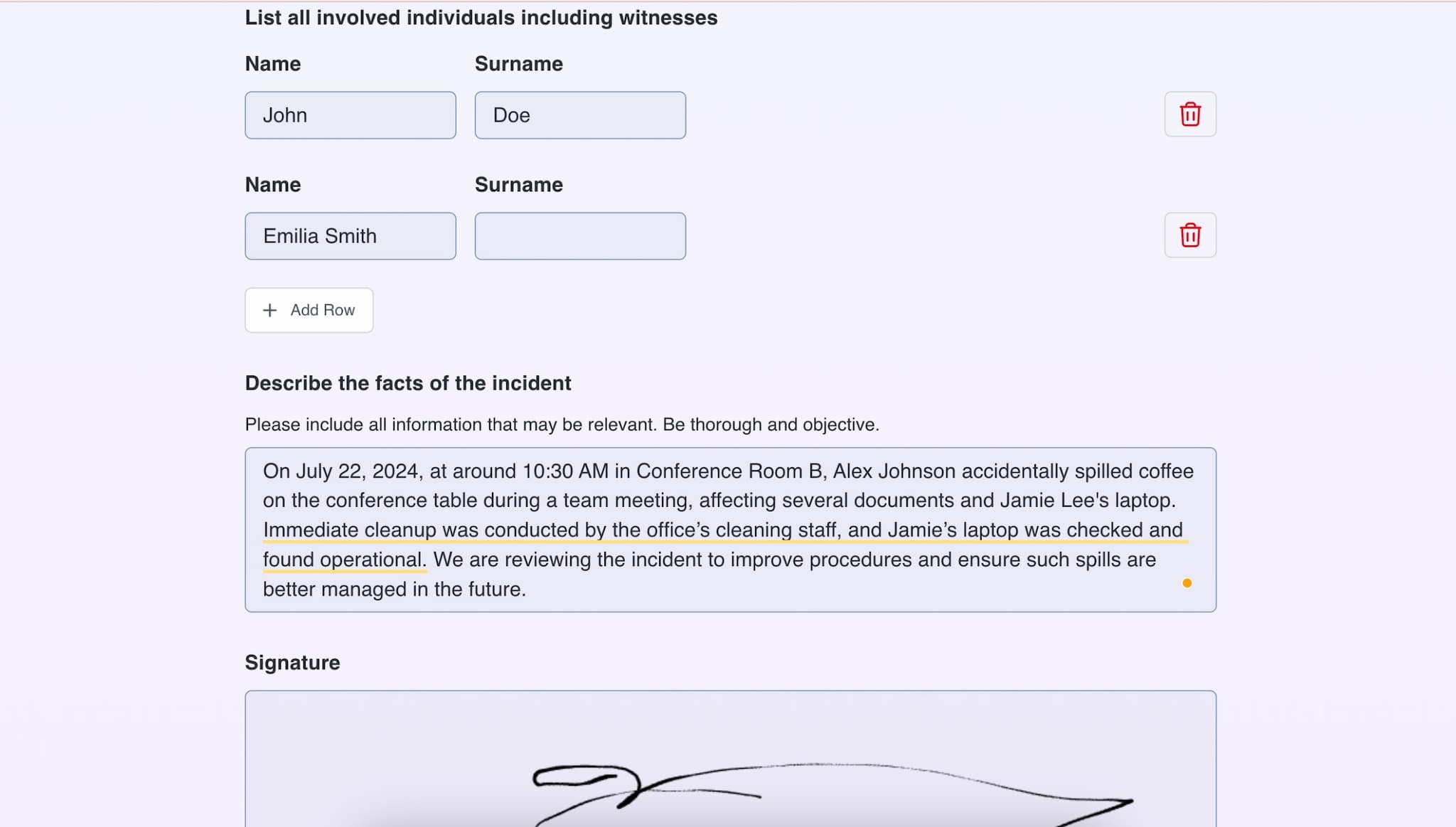 Accident / Incident report form