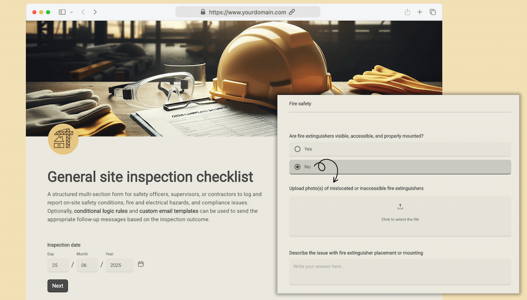 General site inspection checklist template | Formaloo