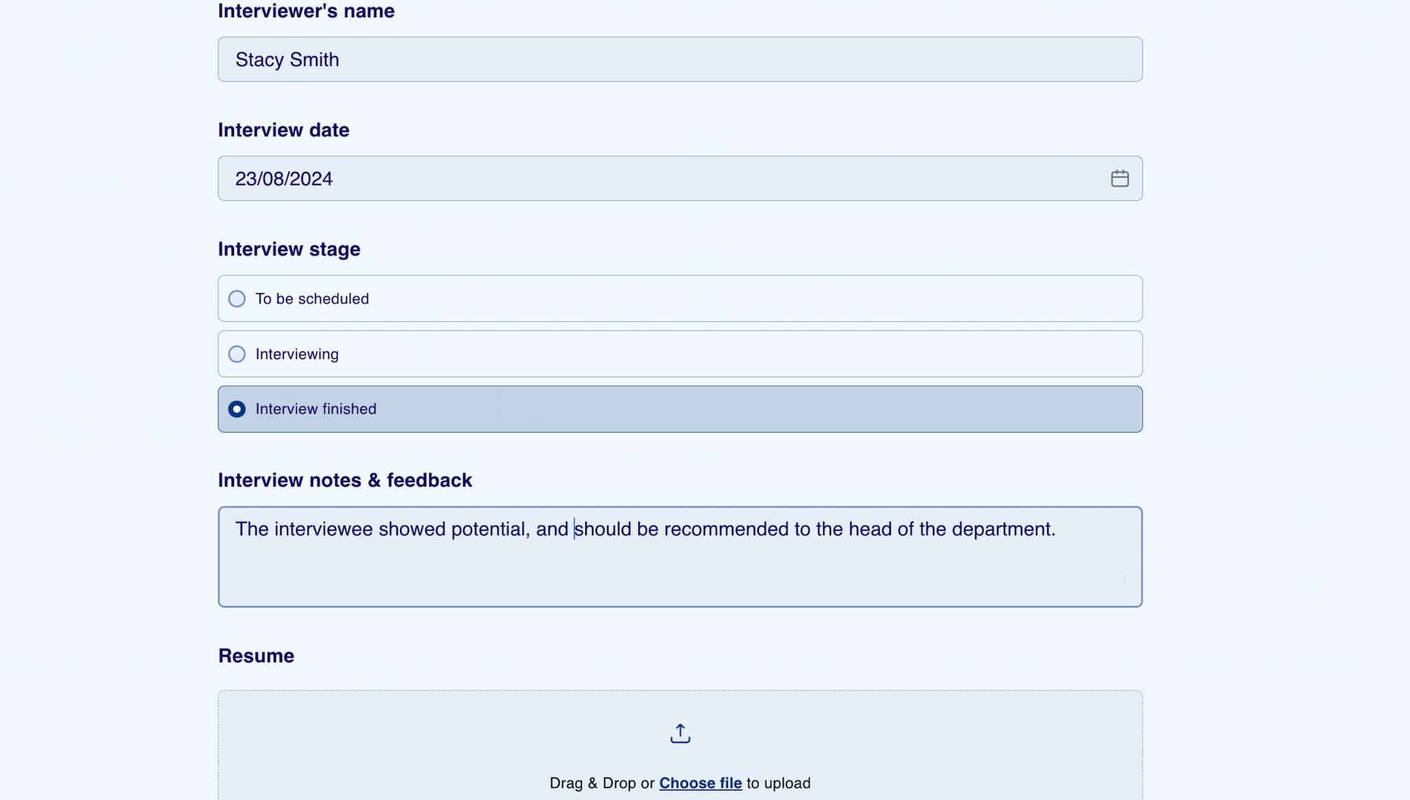 Recruiting and acquisition form