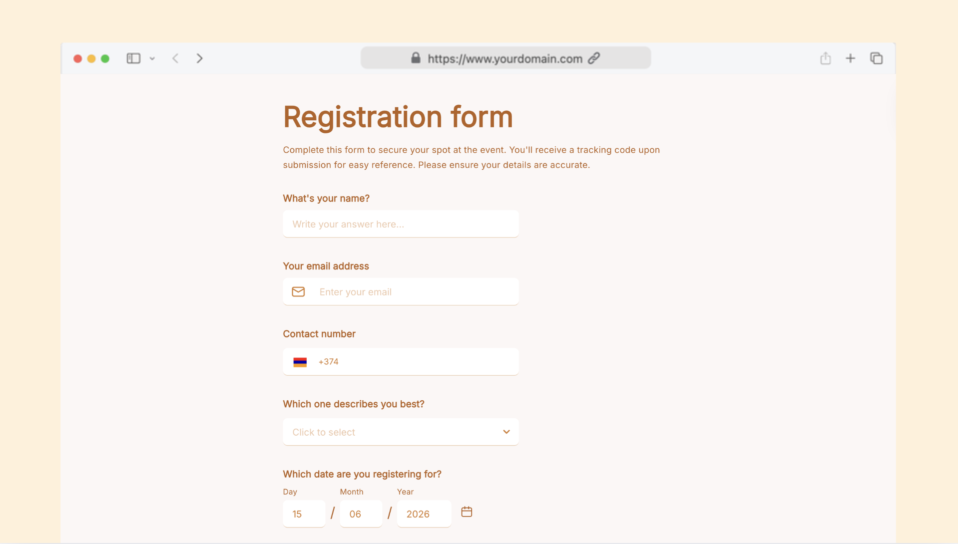 Registration form