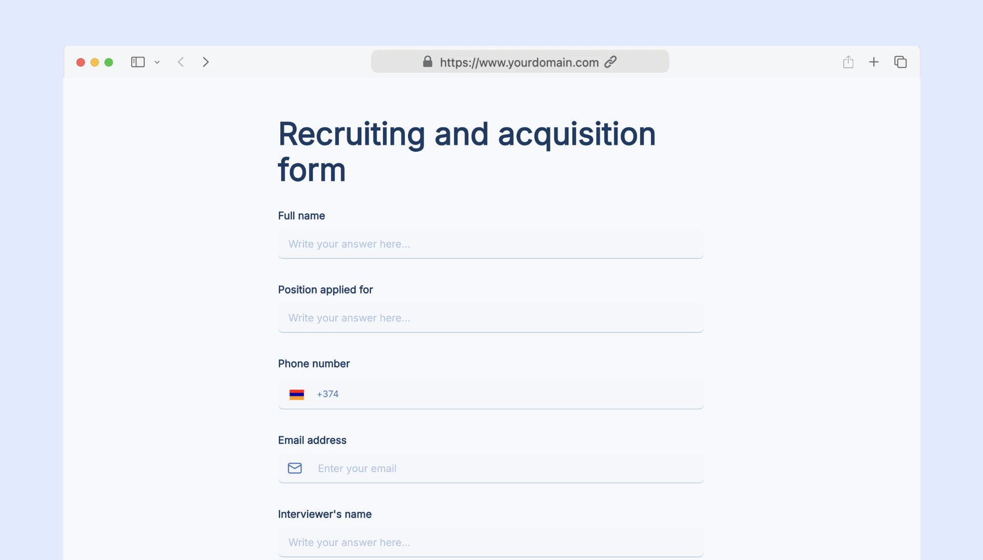 Recruiting and acquisition form