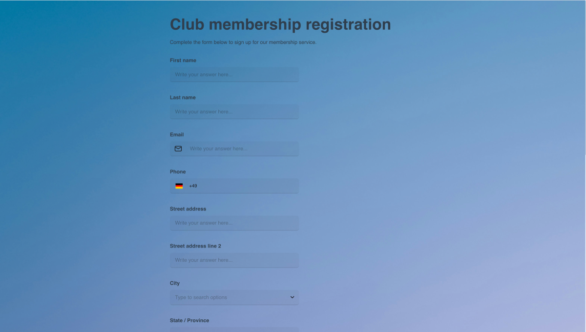 Club membership registration