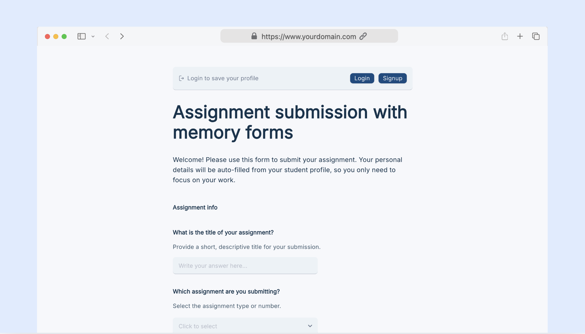 Assignment submission with memory forms