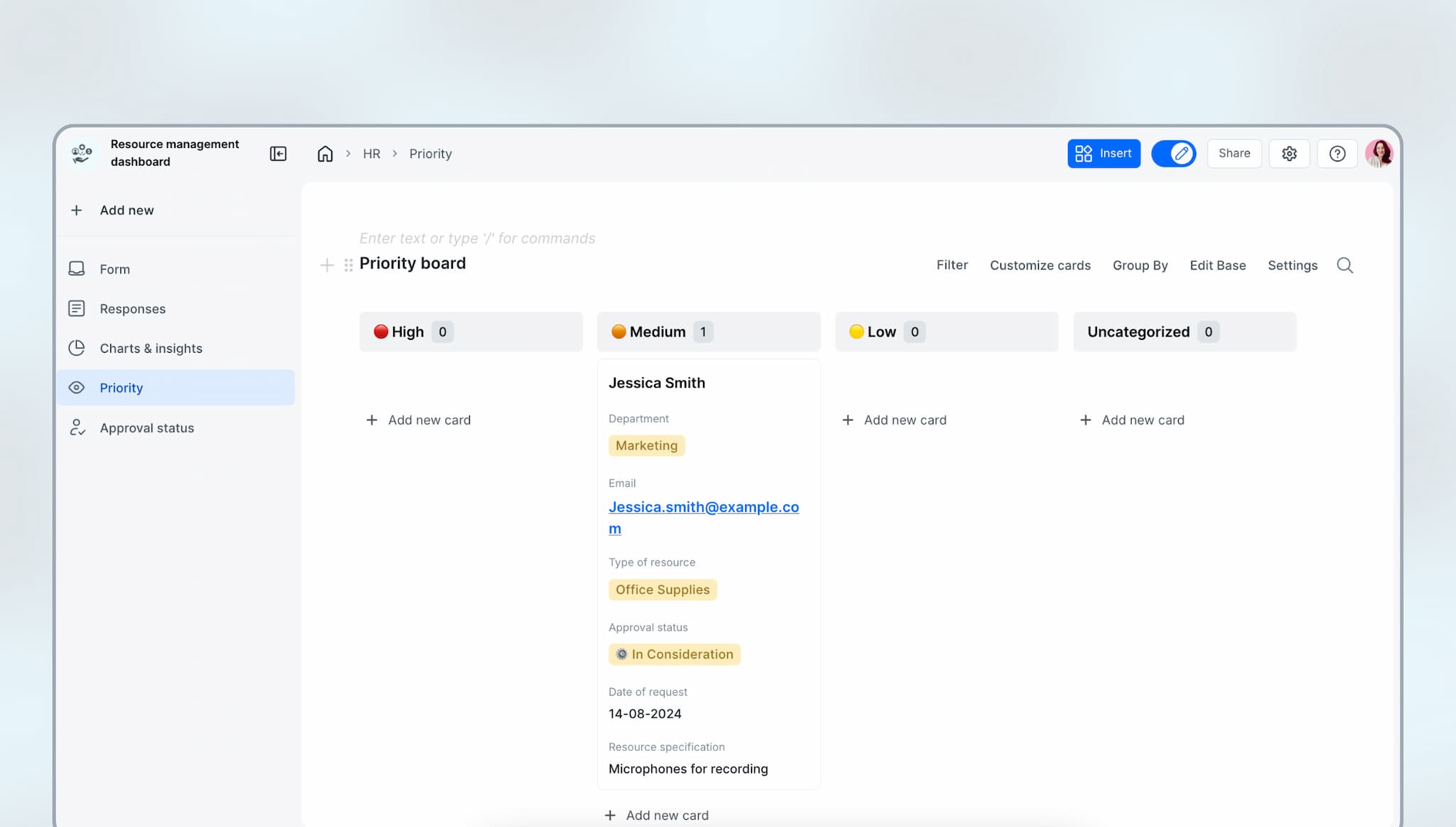 Resource management dashboard