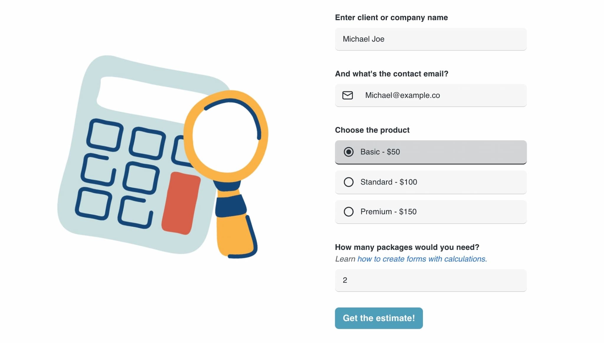 Estimate form