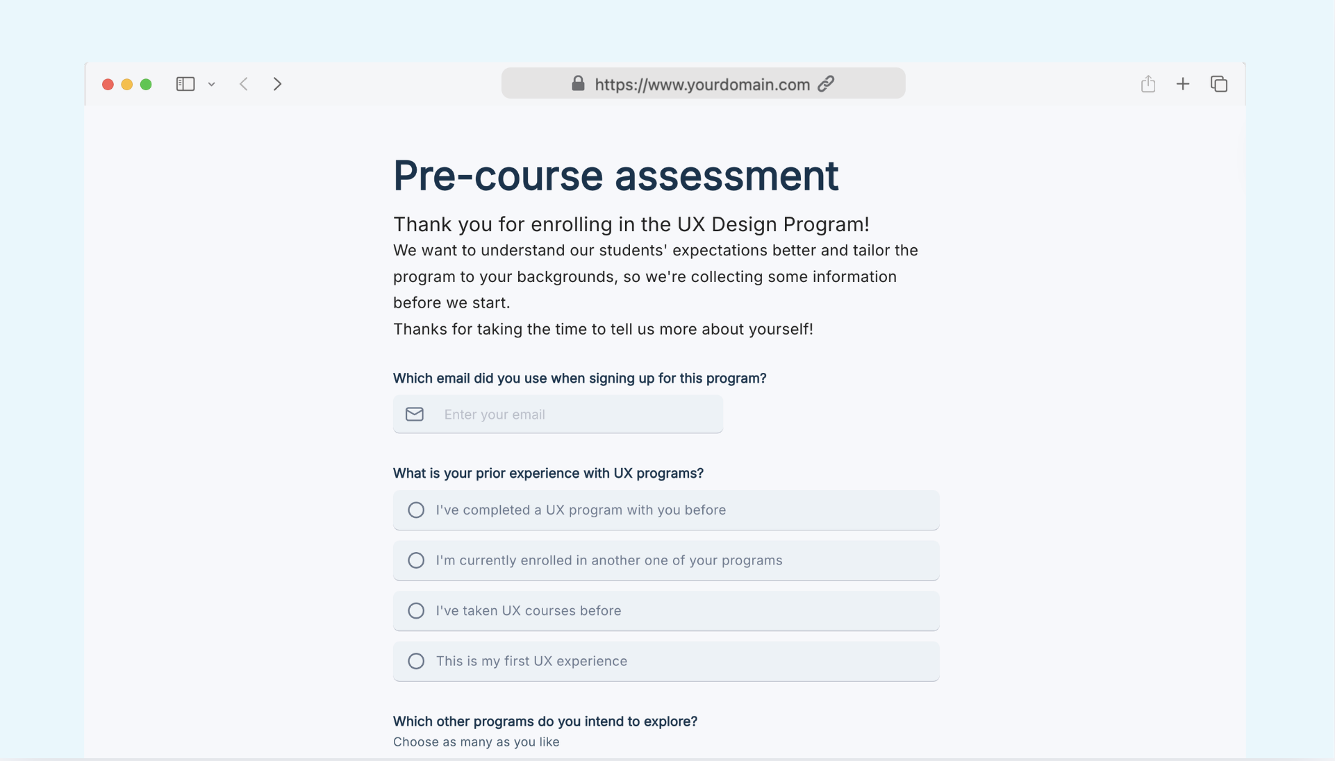 Pre-course assessment form
