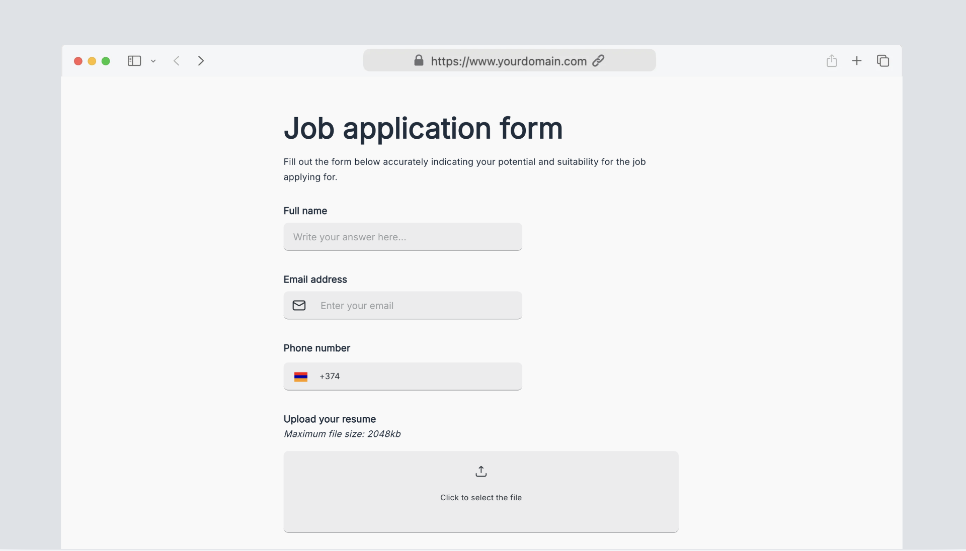 Job application form