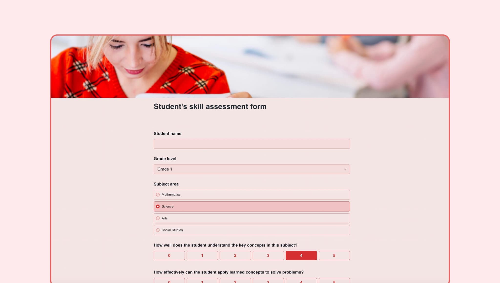 Students skill assessment form