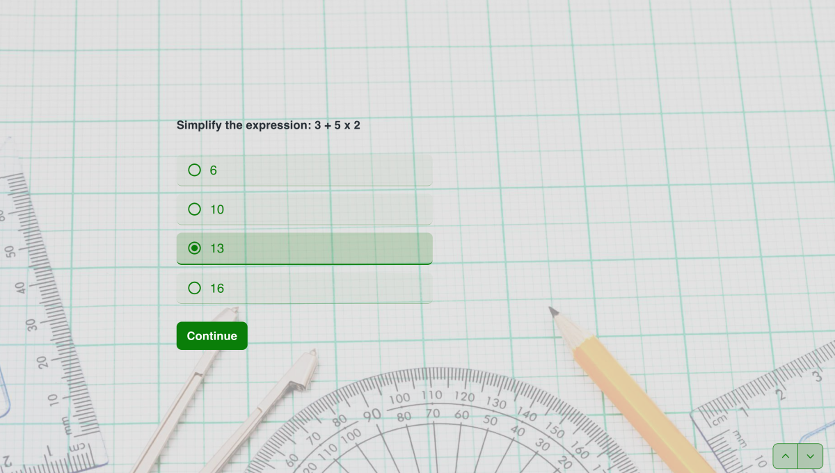 Self-grading math quiz