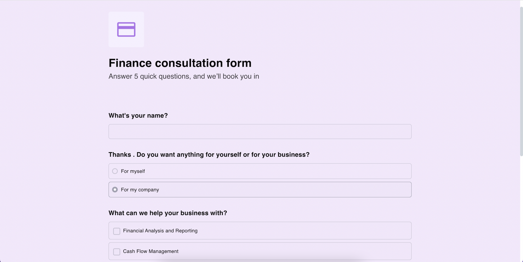 Finance consultation form