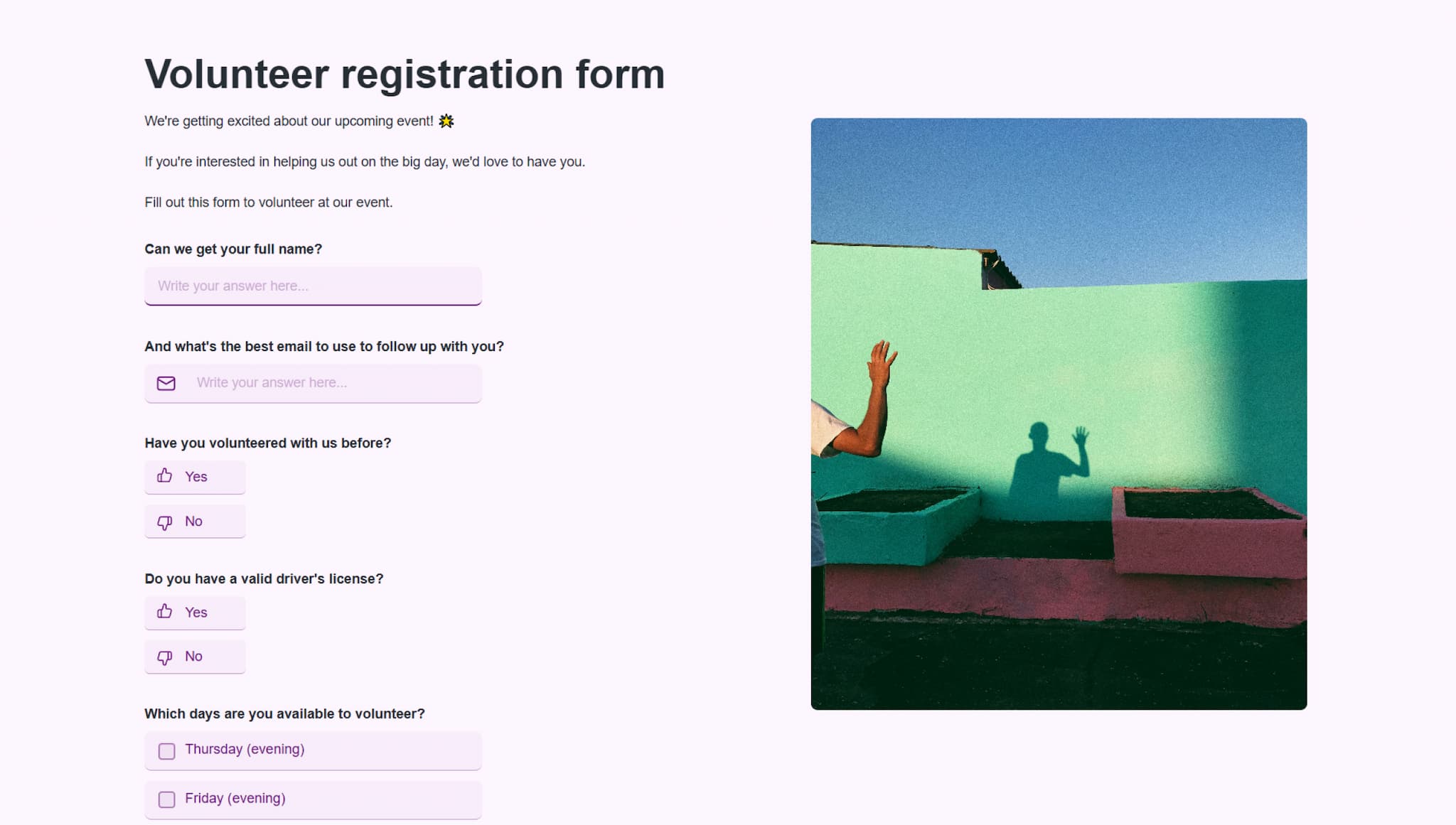 Volunteer registration form