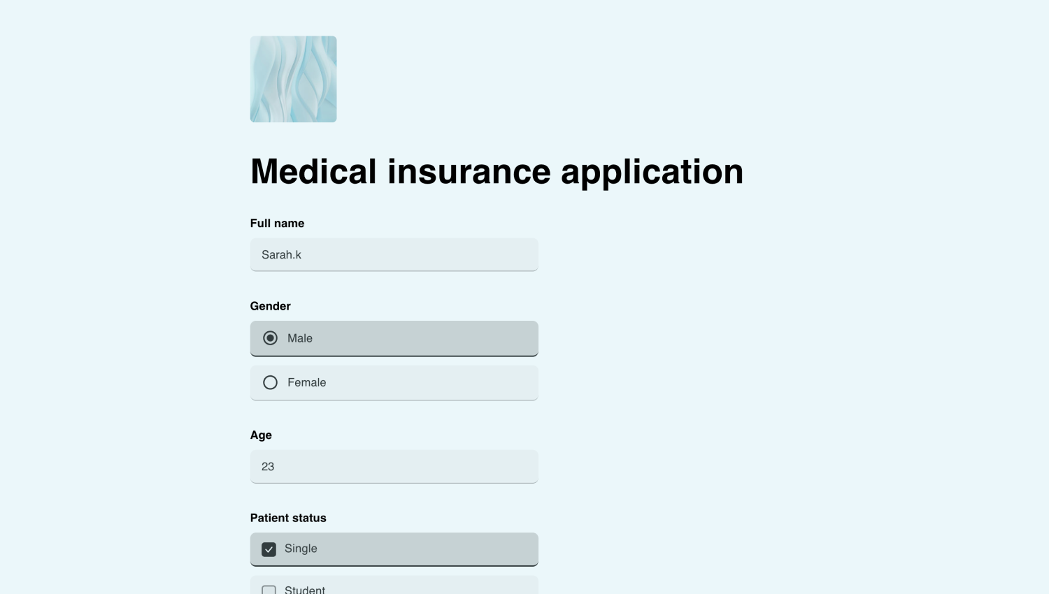 Medical insurance application form