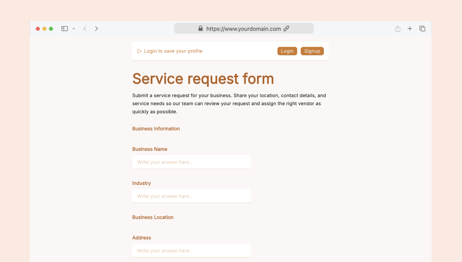 Service request form & dashboard