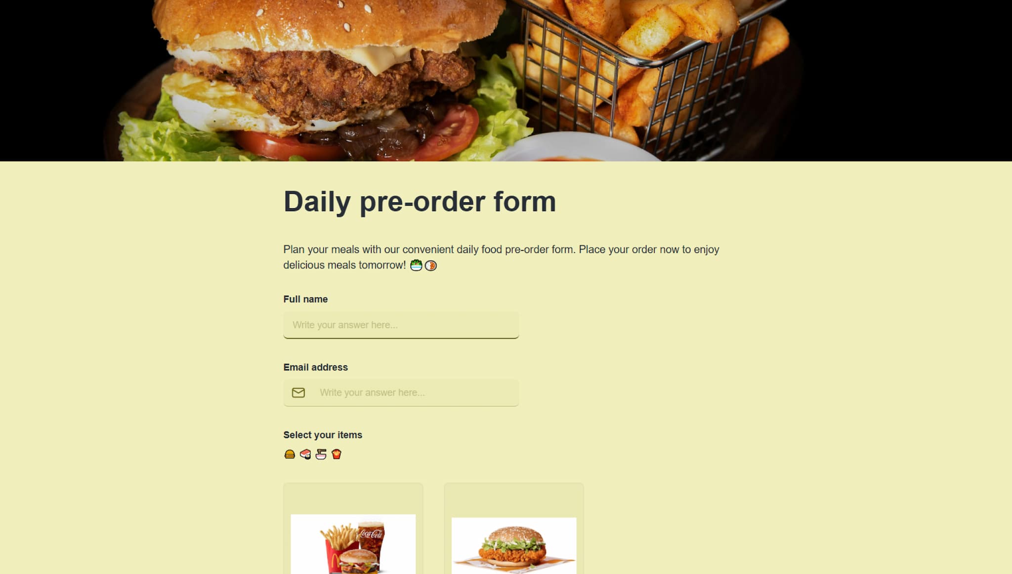Food pre-order form