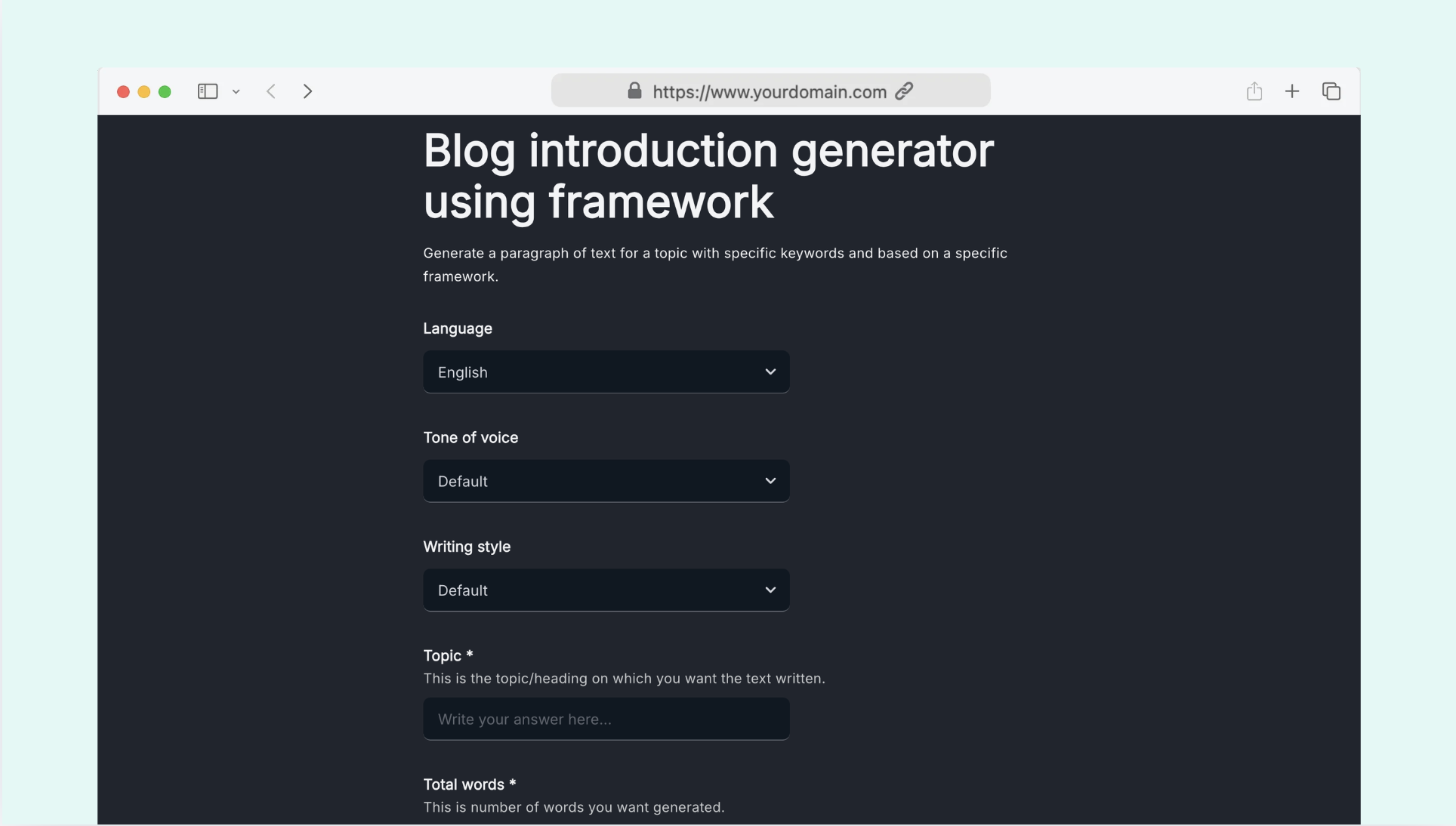 Blog introduction generator using framework