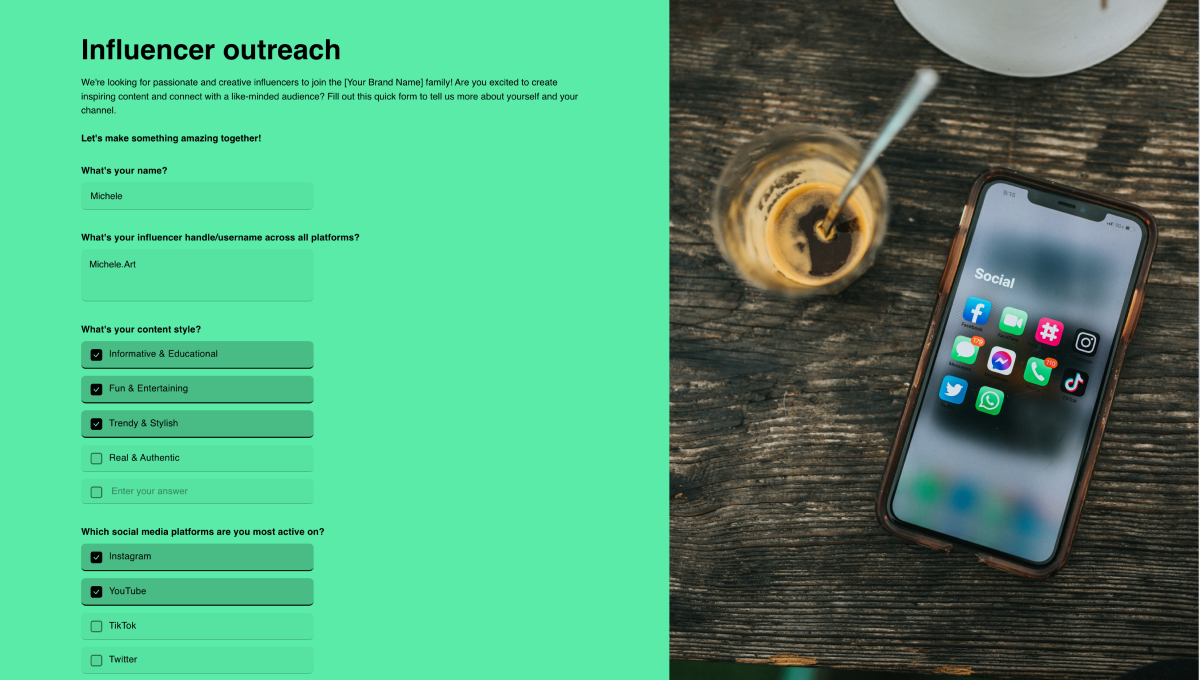 Influencer outreach form