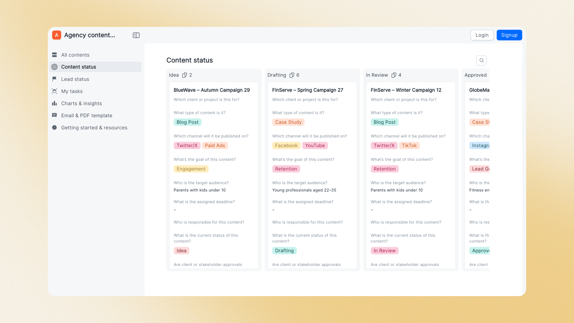 Agency content calendar