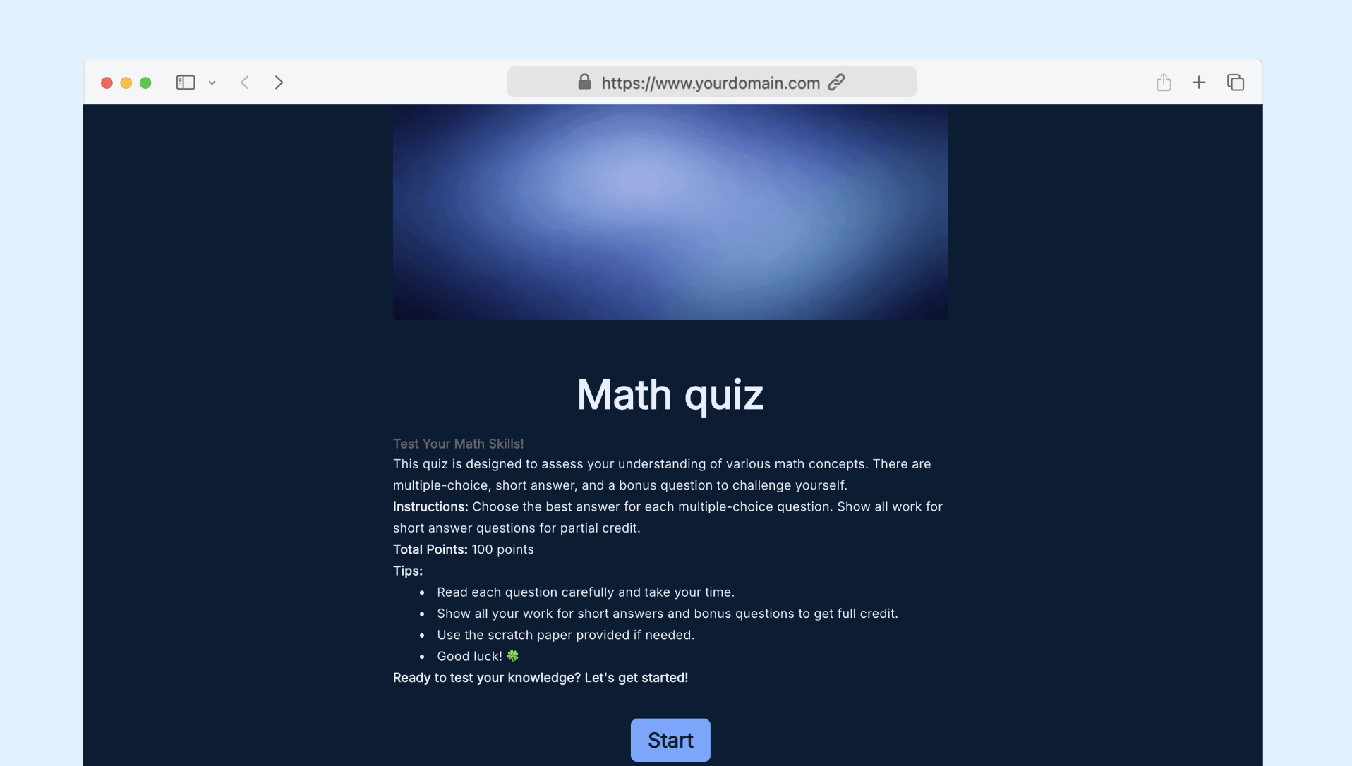 Self-grading math quiz