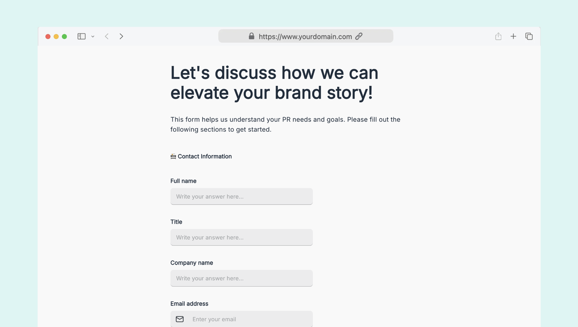 Public relations inquiry form