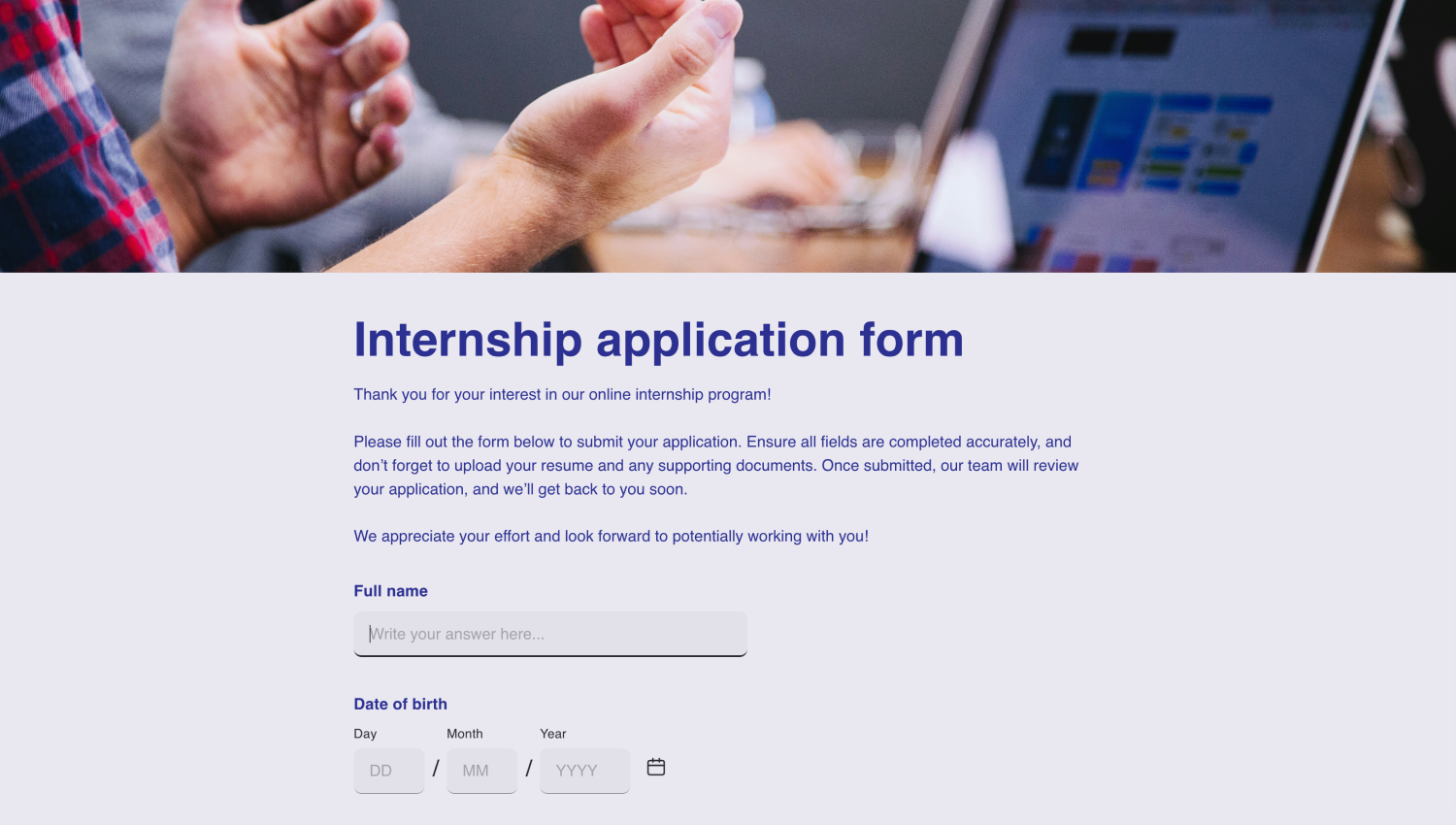 Internship application form