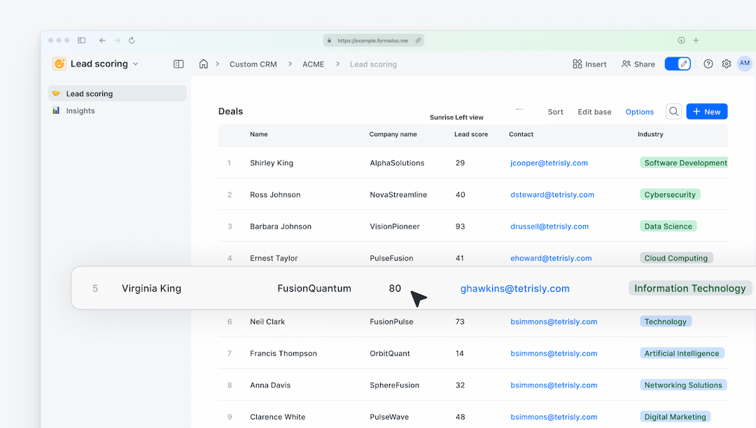 Automatic lead scoring form template | Formaloo